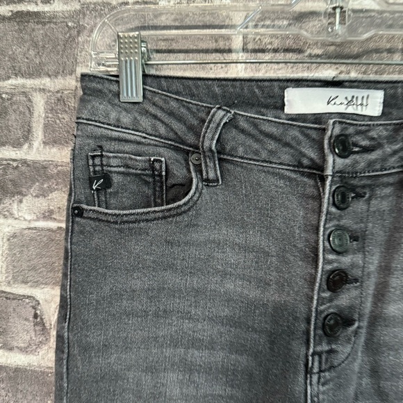 Kancan gray flare jeans raw frayed hem exposed button fly - Picture 3 of 12